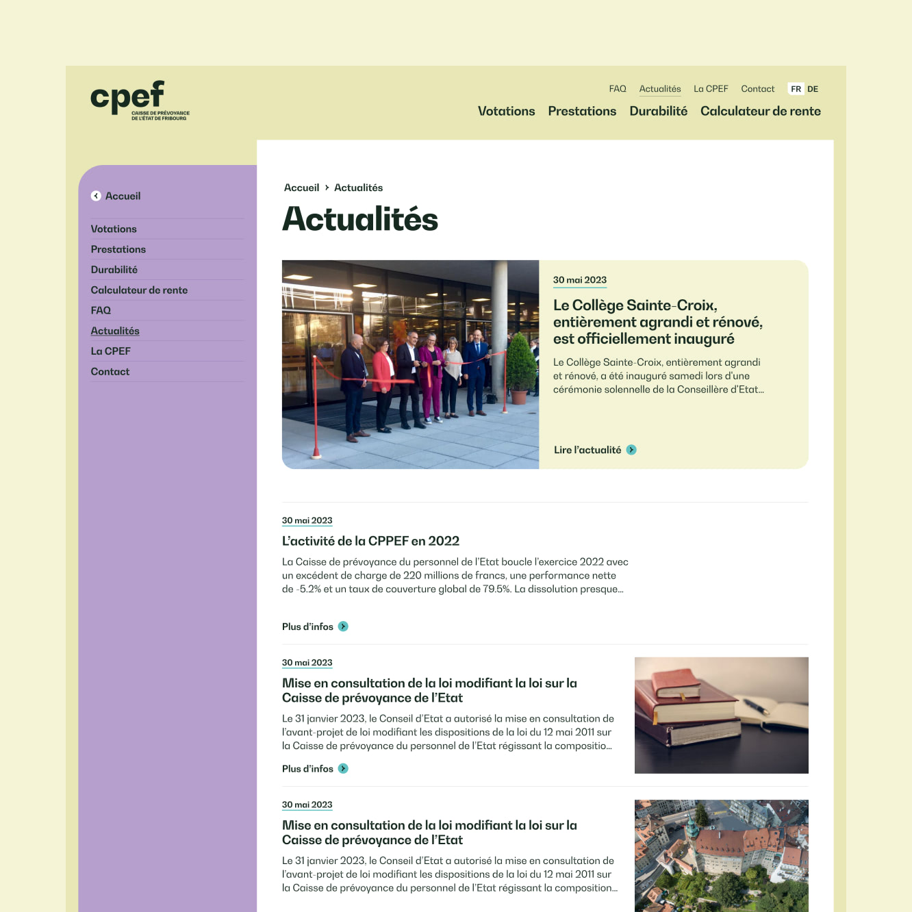 CPEF PKSF Fribourg Site Internet Web design Page actualité