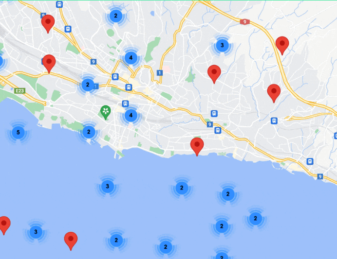 A Map with client-side clustering only