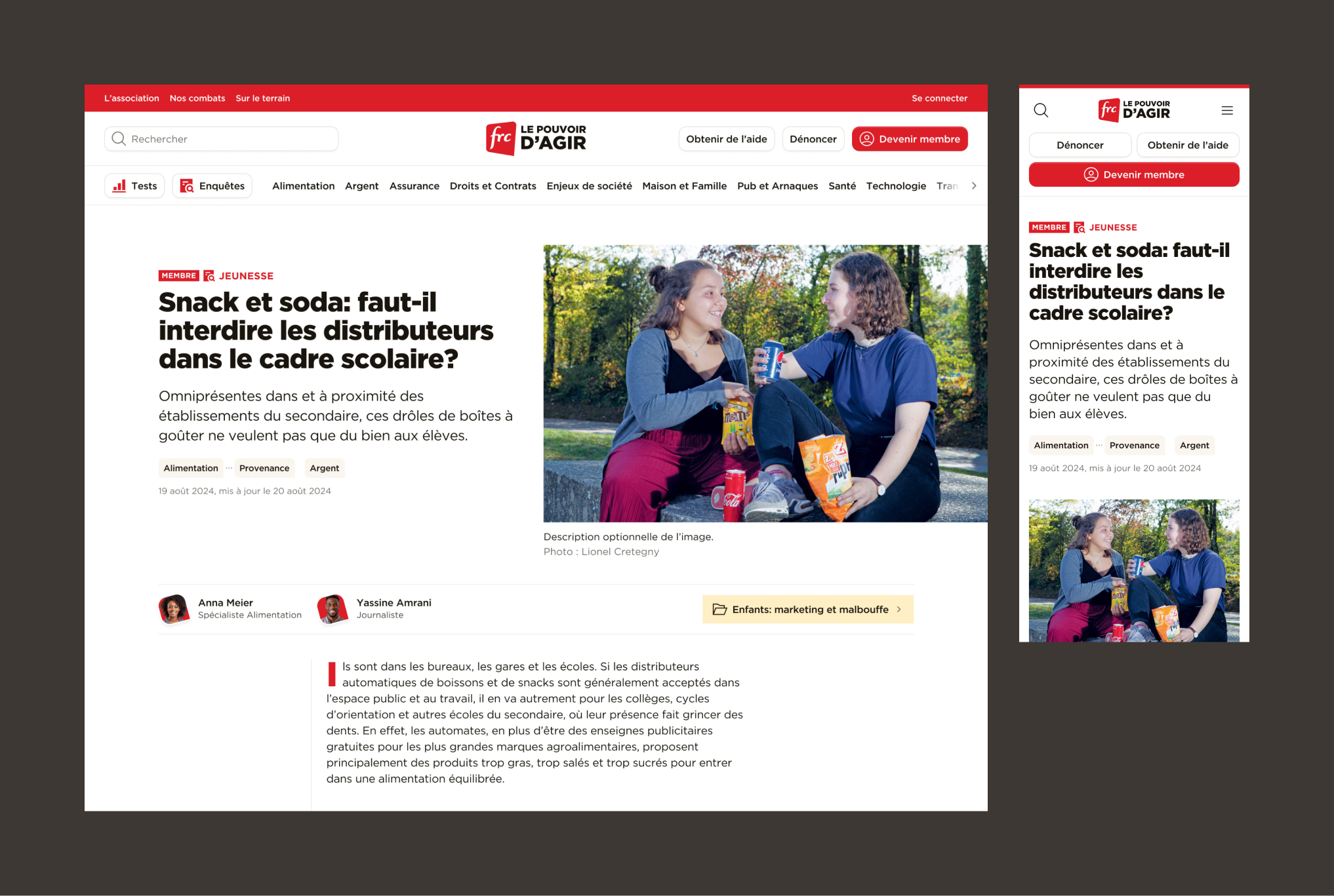 version desktop et mobile du site