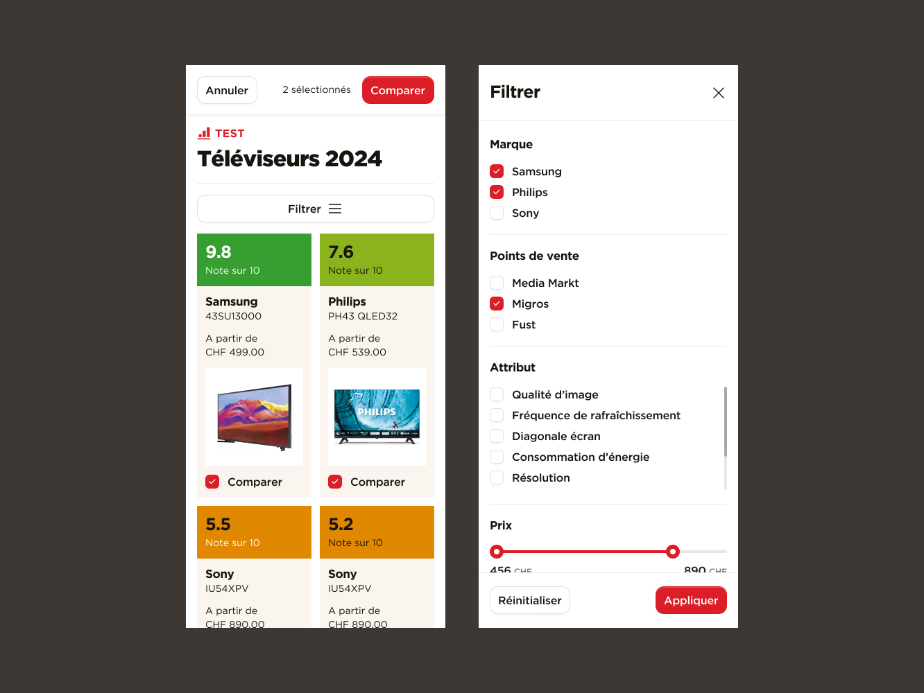 filtres et tests comparatifs